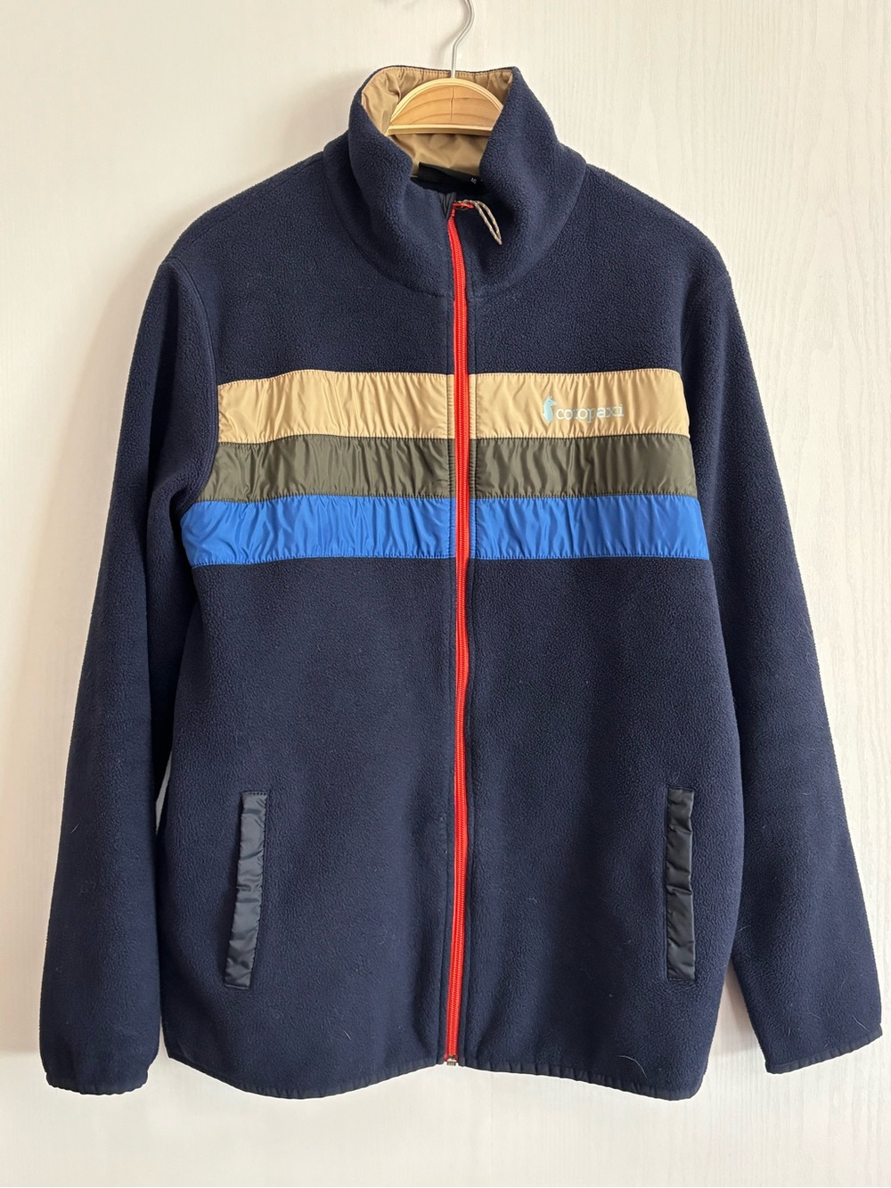 Cotopaxi Teca Fleece Jacket Mens Large Blue Navy Stripes Midlayer Recycled